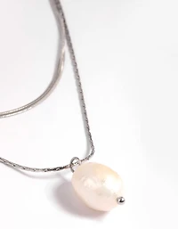 Surgical Steel Snake Chain & Freshwater Pearl Necklace