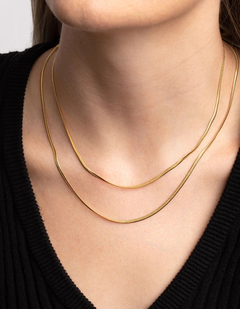 Waterproof Gold Plated Stainless Steel Fine Chain Necklace 2-Pack
