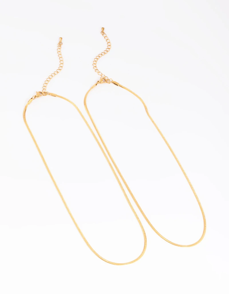 Waterproof Gold Plated Stainless Steel Fine Chain Necklace 2-Pack