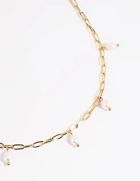 Gold Plated Surgical Steel Freshwater Pearl Chain Necklace