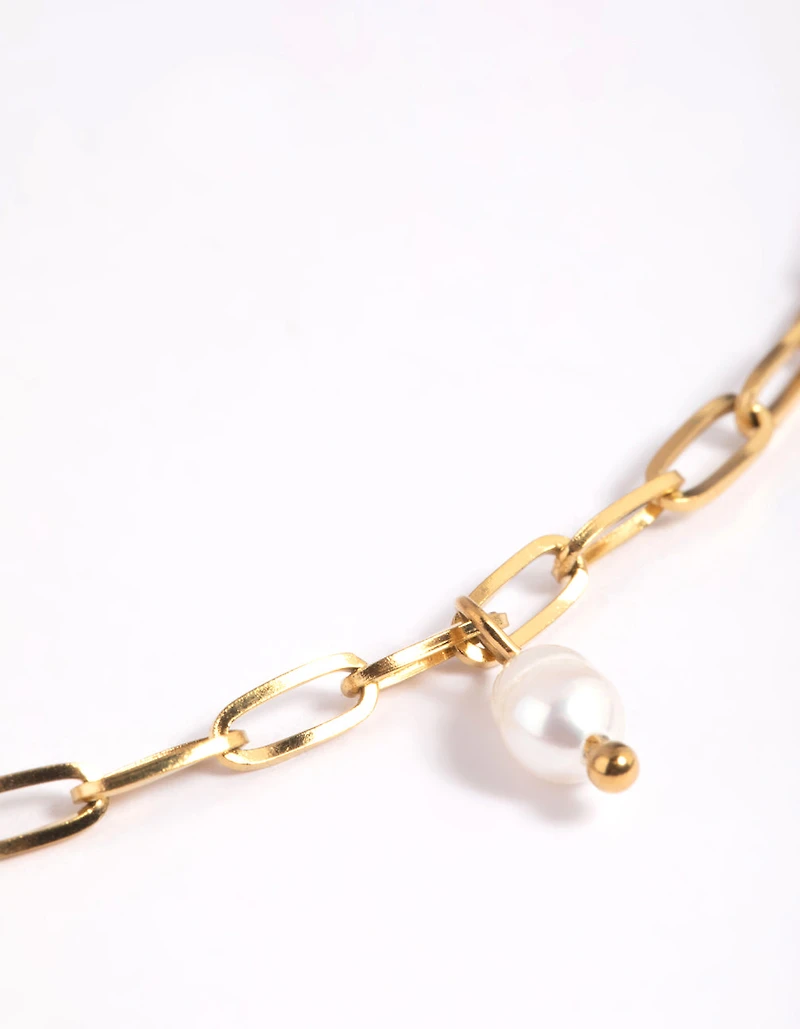 Gold Plated Surgical Steel Freshwater Pearl Chain Necklace
