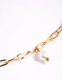 Gold Plated Surgical Steel Freshwater Pearl Chain Necklace
