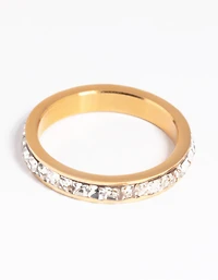 Waterproof Gold Plated Stainless Steel Cubic Zirconia Ring