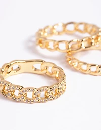 Gold Plated Cubic Zirconia Chain Ring Pack