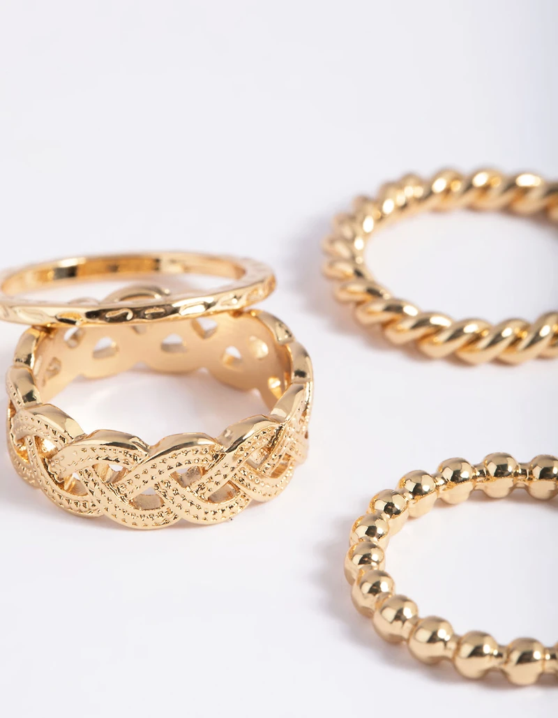 Gold Plated Twisted Ring Stack 4-Pack