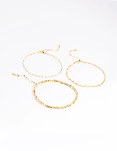 Gold Plated Twisted Chain Anklet Pack