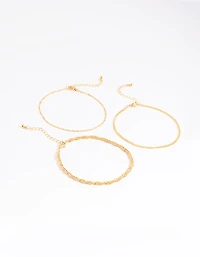 Gold Plated Twisted Chain Anklet Pack