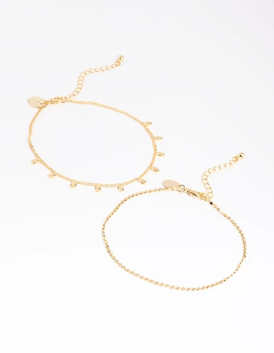 Gold Plated Oval Chain Anklet Set