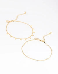 Gold Plated Oval Chain Anklet Set