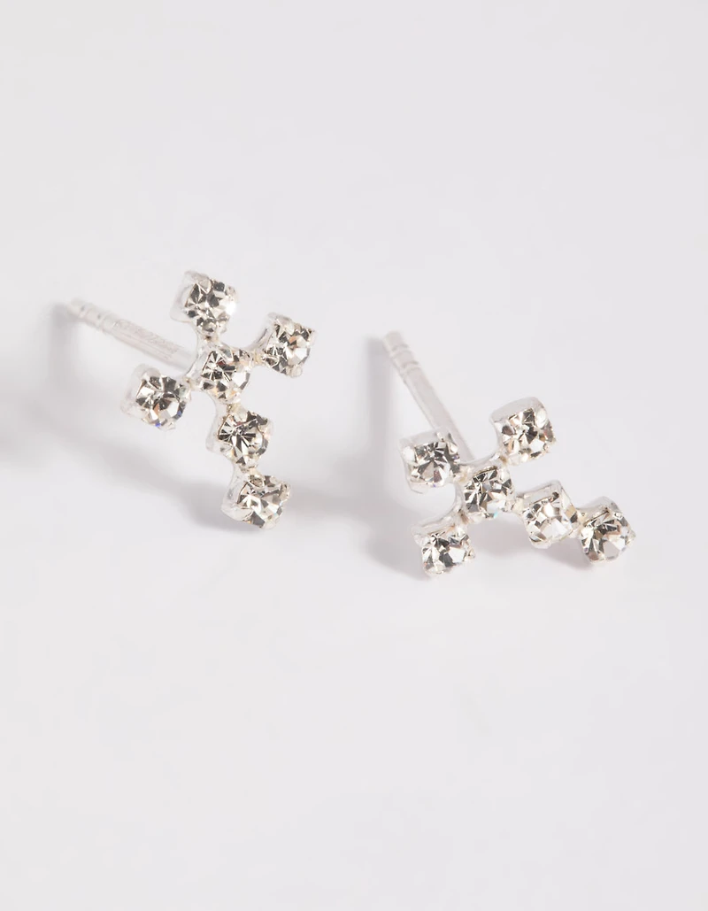 Sterling Silver Cubic Zirconia Cross Stud Earrings