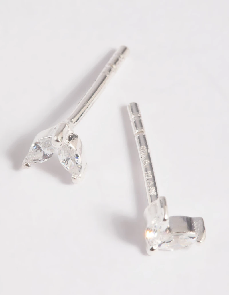 Sterling Silver Cubic Zirconia Dolphin Tail Stud Earrings