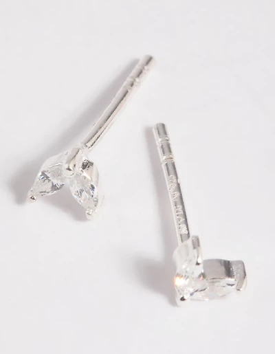 Sterling Silver Cubic Zirconia Dolphin Tail Stud Earrings