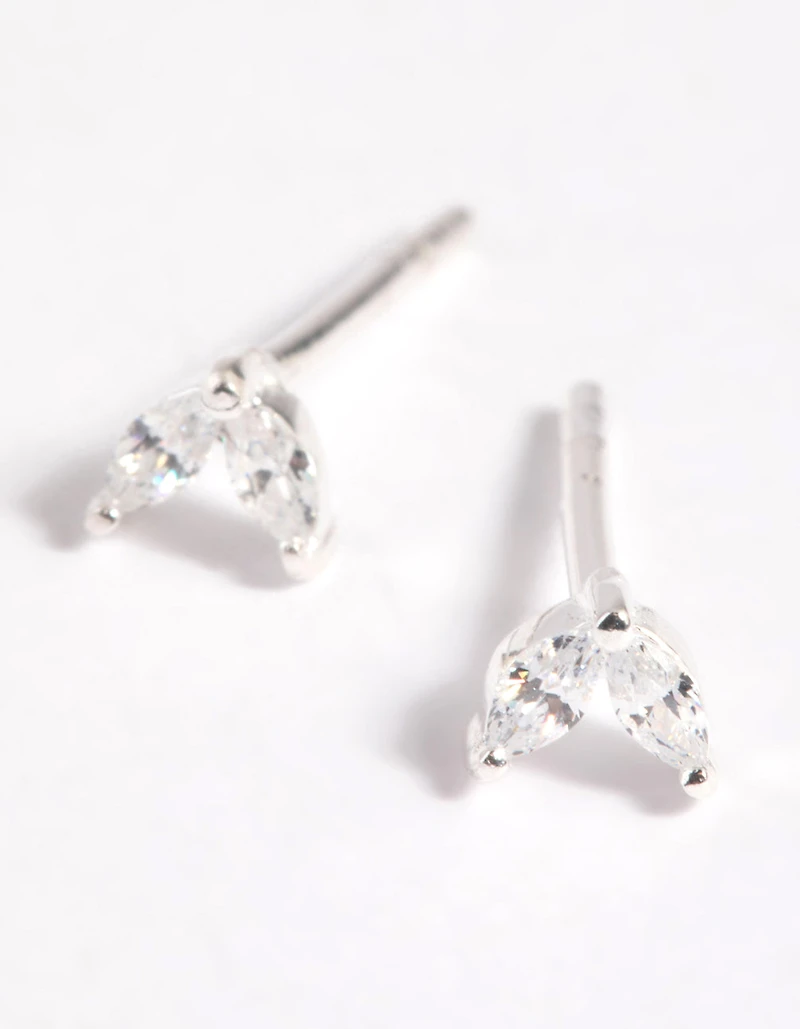 Sterling Silver Cubic Zirconia Dolphin Tail Stud Earrings