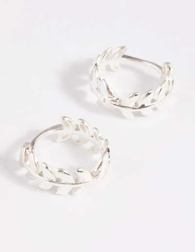 Sterling Silver Leaf Huggie Hoop Earrings