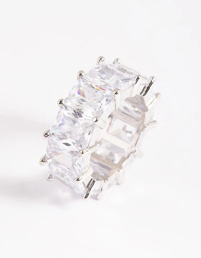 Rhodium Cubic Zirconia Baguette Statement Ring