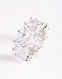 Rhodium Cubic Zirconia Baguette Statement Ring