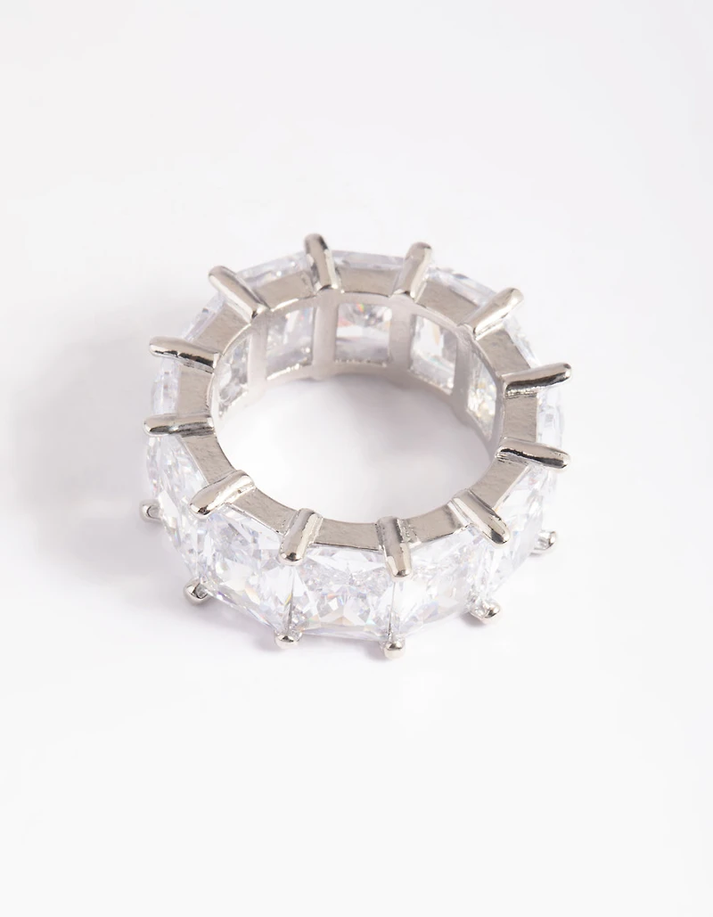Rhodium Cubic Zirconia Baguette Statement Ring
