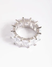 Rhodium Cubic Zirconia Baguette Statement Ring