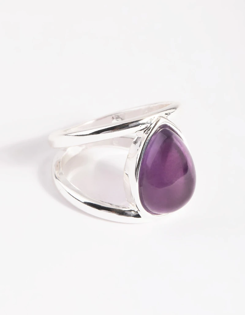 Anneau en pierre poirier argenté violet