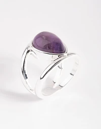 Anneau en pierre poirier argenté violet