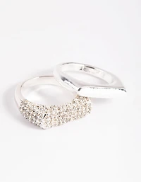Silver Plated Diamante Smooth Ring Set
