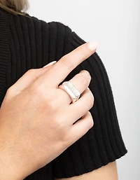Silver Plated Diamante Smooth Ring Set