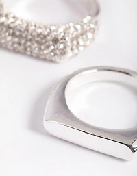 Silver Plated Diamante Smooth Ring Set