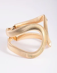 Gold Textured Oval Cuff Bangle