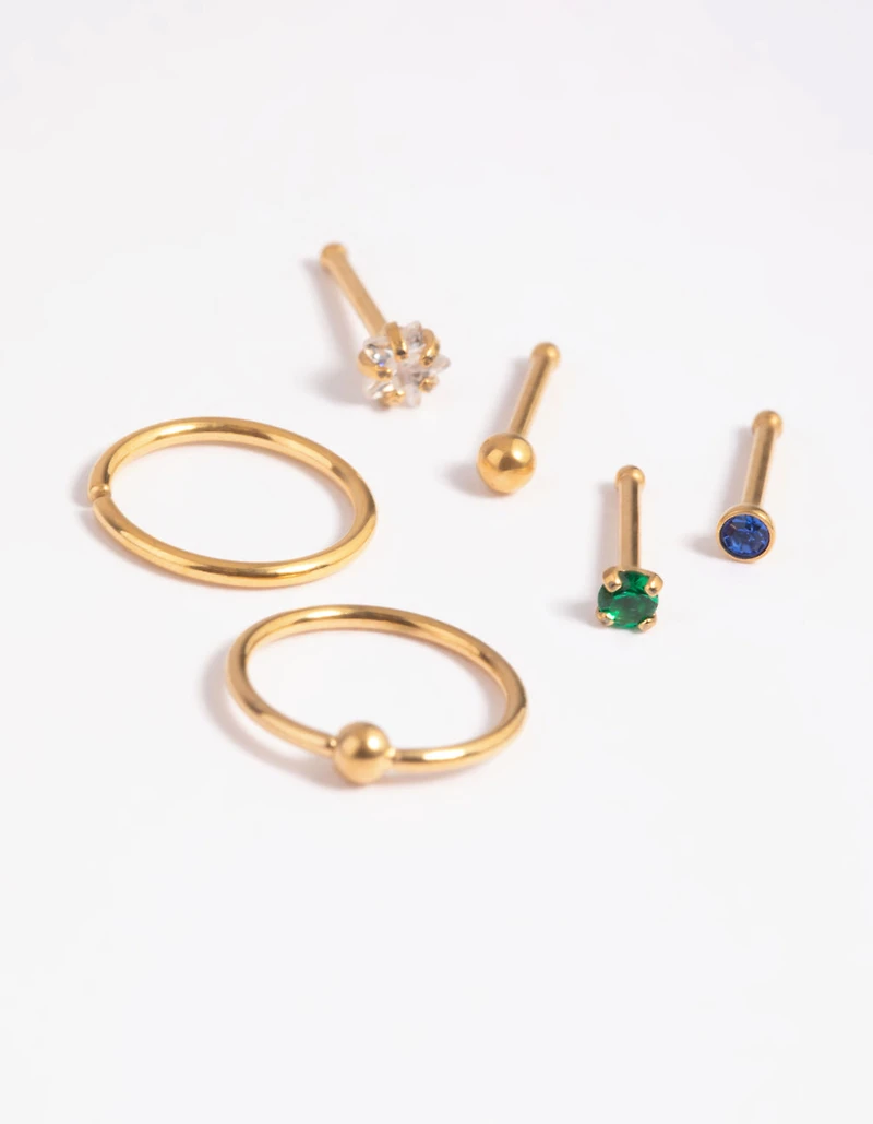 Gold Plated Titanium Green Nose Studs