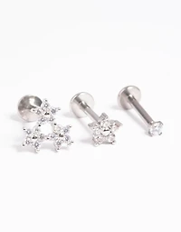 Titanium Cubic Zirconia Floral Flat Back Pack