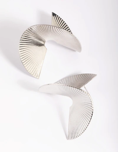 Silver Twisted Fan Stud Earrings