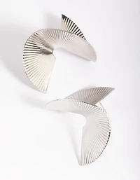 Silver Twisted Fan Stud Earrings