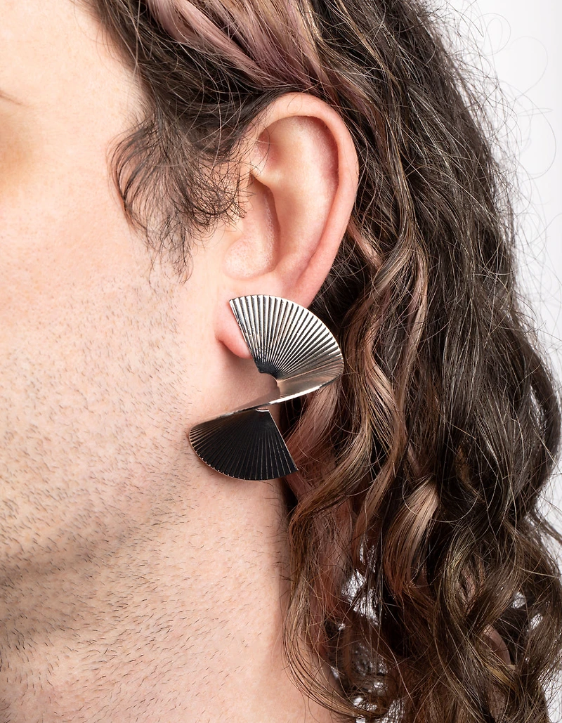 Silver Twisted Fan Stud Earrings