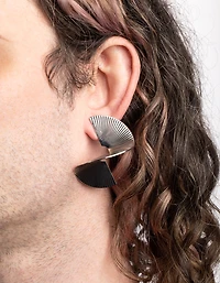 Silver Twisted Fan Stud Earrings