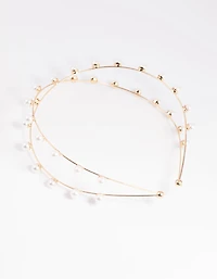 Gold Cross Over Pearl Headband