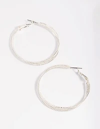 Silver Textured Criss Cross Hoop Earrings