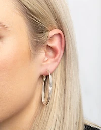 Silver Textured Criss Cross Hoop Earrings
