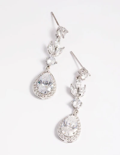 Silver Diamond Simulant Teardrop Earrings