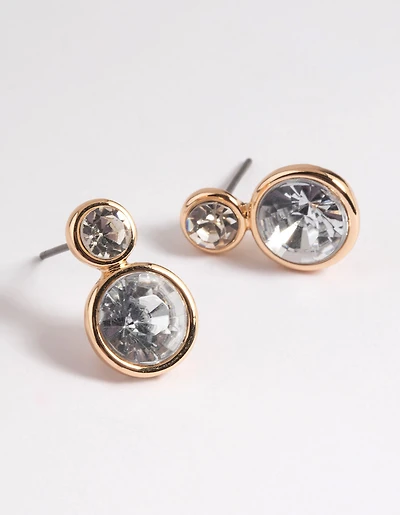 Gold Diamante Round Stud Earrings