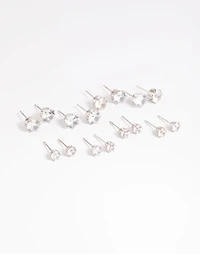 Silver Diamante Classic Stud Earring 8-Pack