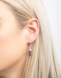 Purple Amethyst Shard Huggie-Hoop Earrings