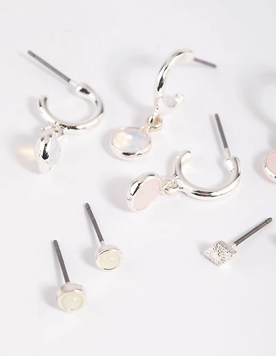 Silver Semi-Precious Stone Hoop Earrings