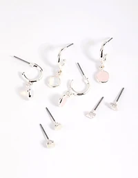 Silver Semi-Precious Stone Hoop Earrings