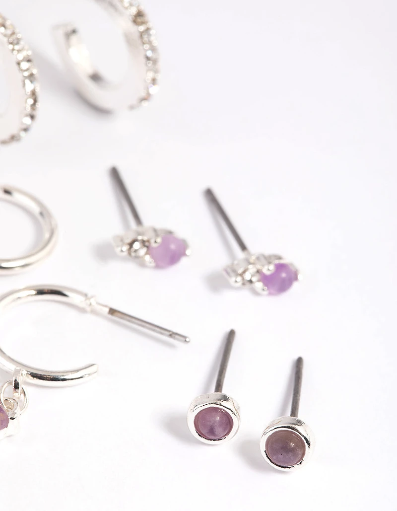 Purple Amethyst Diamante Earring Stack Pack