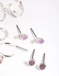 Purple Amethyst Diamante Earring Stack Pack