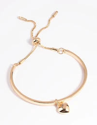 Gold Heart Bangle Bracelet with Toggle