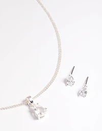 Silver Pear Solitaire Earrings & Necklace Giftbox