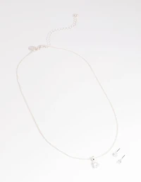 Silver Pear Solitaire Earrings & Necklace Giftbox