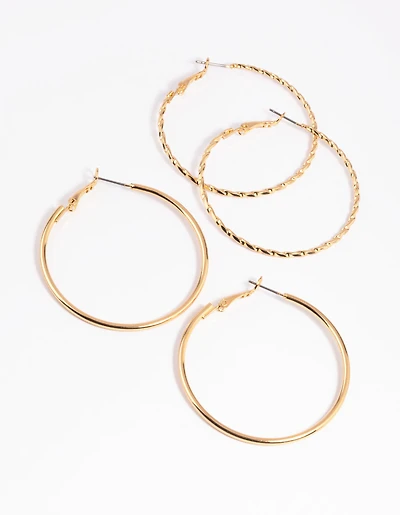 Gold Twisted Hoop Earring Set