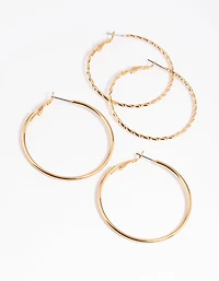 Gold Twisted Hoop Earring Set